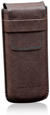 Travel  case for watches Mondo Safiano 70019-101, brown with green stitching