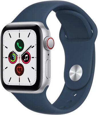 Apple Watch SE GPS + Cellular, 40mm Silver Aluminium Case with Abyss Blue Sport Band