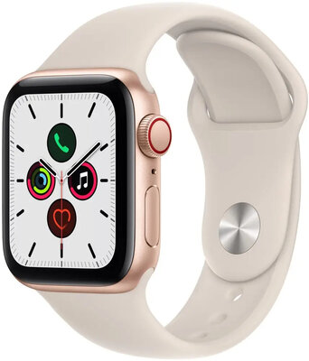 Apple Watch SE GPS + Cellular, 40mm Golden Aluminum Case with Star White Sports Strap