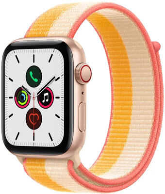 Apple Watch SE GPS + Cellular, 44mm, Gold Aluminium Case with Maize/White Sport Loop