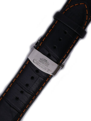 Strap Orient UDCYPSB, leather black, silver clasp (pro model CFT00)