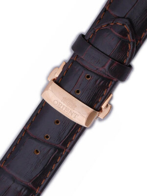 Strap Orient UDCVWRT, leather brown, rosegold clasp (pro model FETAC)