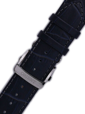 Strap Orient UDEYDSD, leather blue, silver clasp (pro modely FET0T, FAK00)