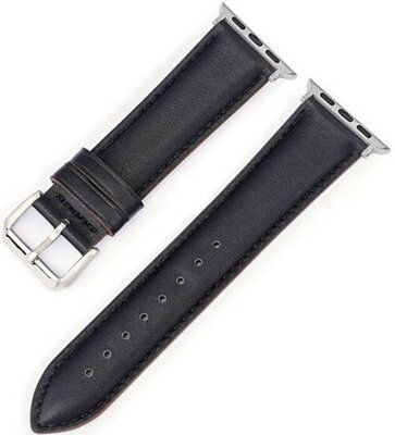 Strap pro Apple Watch, leather, black, silver clasp (pouzdra 42/44/45mm)