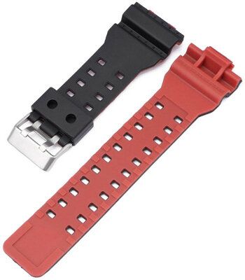 Strap pro Casio G-Shock, plastic, red-black, silver clasp (pro modely GA-100, GA-110, GD-120, GLS-100)