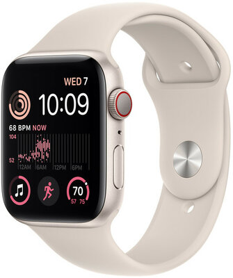Apple Watch SE (2022) GPS + Cellular, 44mm, Starlight Aluminium Case with White Sport Loop