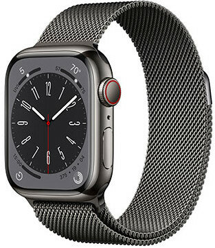 Apple Watch Series 8, GPS + Cellular, 41mm Graphite Stainless Steel Case with Milanese Loop