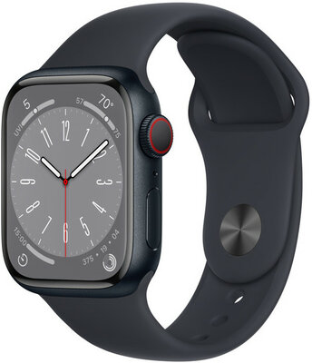 Apple Watch Series 8, GPS + Cellular, 41mm, Midnight Aluminium Case with Sport Loop