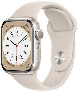Apple Watch Series 8, GPS, 41mm, Starlight Aluminium Case with Sport Loop
