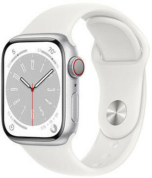 Apple Watch Series 8, GPS + Cellular, 41mm, Silver Aluminium Case, Sport Band