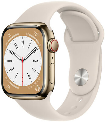 Apple Watch Series 8, GPS + Cellular, 41mm, Gold Stainless Steel Case, Sport Loop