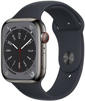 Apple Watch Series 8, GPS + Cellular, 45mm, Graphite Stainless Steel Case, Sport Loop