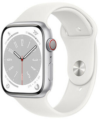 Apple Watch Series 8, GPS + Cellular, 45mm, Silver Aluminium Case, Sport Band