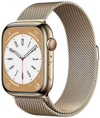 Apple Watch Series 8, GPS + Cellular, 45mm, Gold Stainless Steel Case with Milanese Loop