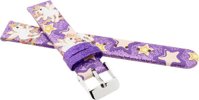 Children's Leather Strap 14 mm, Purple, Silver Buckle (Unicorn Theme)