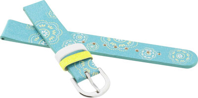 Children's Leather Strap 14 mm, Blue, Silver Buckle (Flowers Theme)