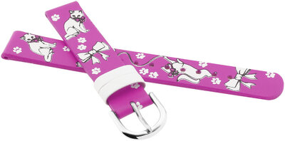 Children's Leather Strap 14 mm, Pink, Silver Buckle (Cat Theme)