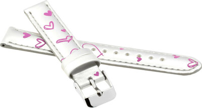 Children's Leather Strap 14 mm, Silver, Silver Buckle (Heart Theme)