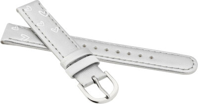 Children's Leather Strap 15 mm, Silver, Silver Buckle (Heart Theme)