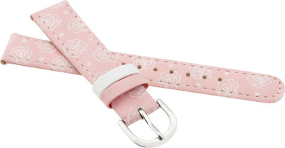 Children's Leather Strap 16 mm, Pink, Silver Buckle (Rose Theme)