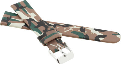 Children's Leather Strap 16 mm, Colourful Camo, Silver Buckle