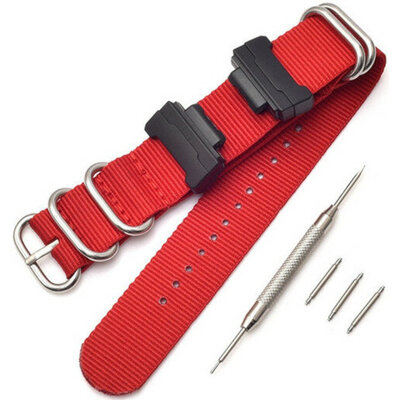 Strap for Casio G-Shock, textile, red, silver buckle (for models GA-100/110/120, DW-5600, GD-100)