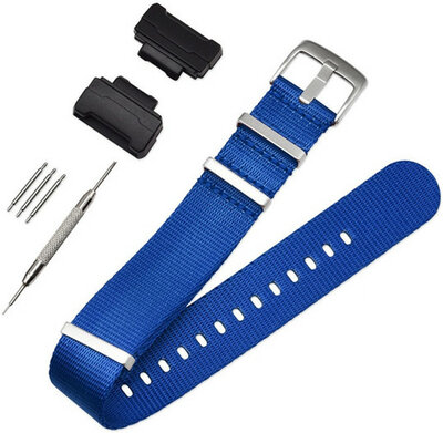 Strap for Casio G-Shock, textile, blue, silver buckle (for models GA-100/110/120, DW-5600, GD-100)