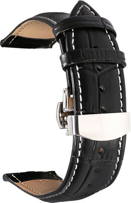 Black leather strap Ricardo with white stitching