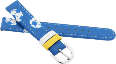 Children's Leather Strap 14 mm, Blue, Silver Buckle (Football/Soccer Theme)