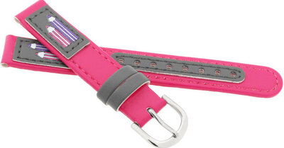 Children's Leather Strap 14 mm, Pink, Silver Buckle (Pencil Theme)