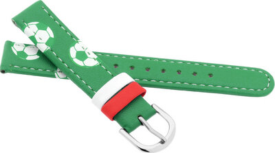 Children's Leather Strap 14 mm, Green, Silver Buckle (Football/Soccer Theme)