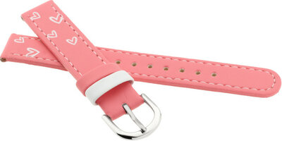 Children's Leather Strap 15 mm, Pink, Silver Buckle (Hearts Theme)