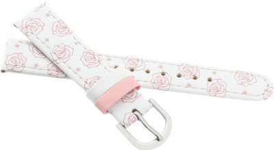 Children's Leather Strap 16 mm, White, Silver Buckle (Rose Theme)