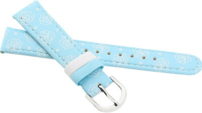 Children's Leather Strap 16 mm, Blue, Silver Buckle (Rose Theme)