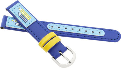 Children's Leather Strap 14 mm, Dark Blue, Silver Buckle (Pencil Theme)