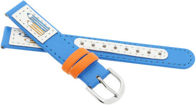 Children's Leather Strap 14 mm, Blue, Silver Buckle (Pencil Theme)