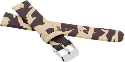 Children's Leather Strap, 16 mm, Camo (beige/brown), Silver Buckle