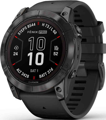 Garmin Fenix 7 Pro Sapphire Solar Gray DLC Titanium / Black Silicone Band