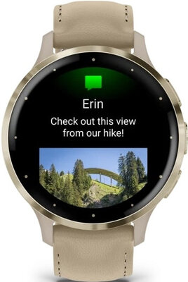 Garmin Venu 3S Cream Gold / French Gray, Sand Leather Band (Premium) (+ náhradní silkonový řemínek)