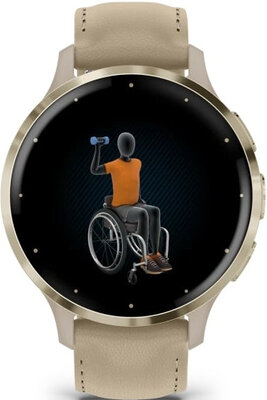 Garmin Venu 3S Cream Gold / French Gray, Sand Leather Band (Premium) (+ náhradní silkonový řemínek)