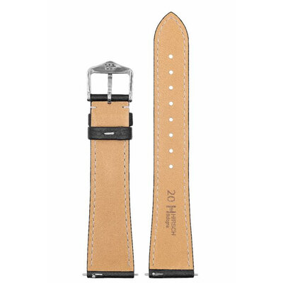Leather strap Hirsch Bologna L 01802050-2, black, calfskin, length L, Quick Release