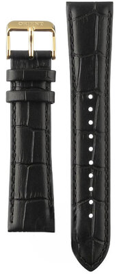 Black leather strap Orient UL002012K0, gold buckle (for model RA-AC00)