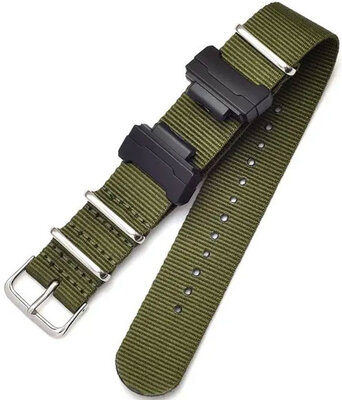 Strap for Casio G-Shock, textile, green, silver buckle (for models GA-100/110/120, DW-5600, GD-100)
