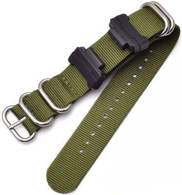 Strap for Casio G-Shock, textile, army green, silver buckle (for models GA-100/110/120, DW-5600, GD-100)