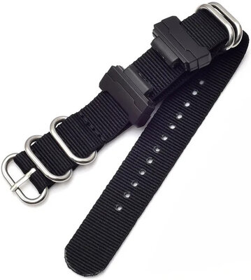 Strap for Casio G-Shock, textile, black, silver buckle (for models GA-100/110/120, DW-5600, GD-100)