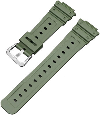 Strap for Casio, silicone, green, silver buckle (GA2100,DW6900)