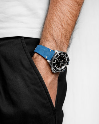 Leather strap Hirsch Serro L 05564080-2, blue, suede, Limited Edition, length L, Quick Release