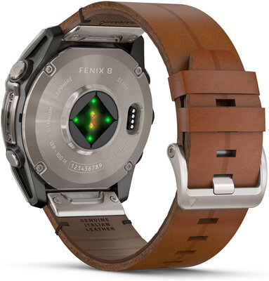 Garmin Fenix 8 AMOLED 51 mm, Exclusive Titanium Graphite Brown Leather Band (Premium) (+ extra strap)