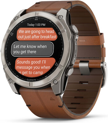 Garmin Fenix 8 AMOLED 51 mm, Exclusive Titanium Graphite Brown Leather Band (Premium) (+ extra strap)