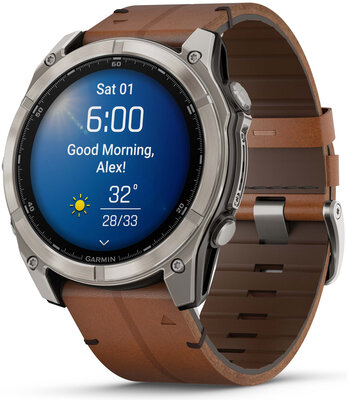 Garmin Fenix 8 AMOLED 51 mm, Exclusive Titanium Graphite Brown Leather Band (Premium) (+ extra strap)